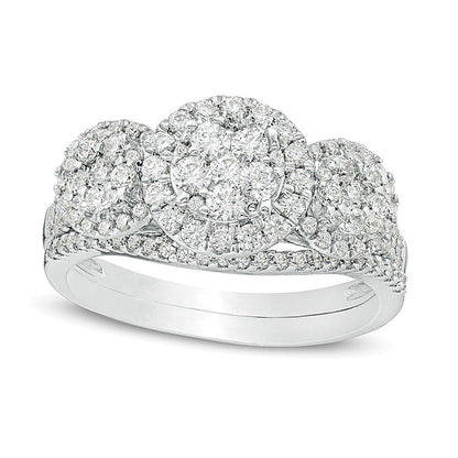 1.0 CT. TW Composite Diamond Three Stone Frame Bridal Set in 10K White Gold