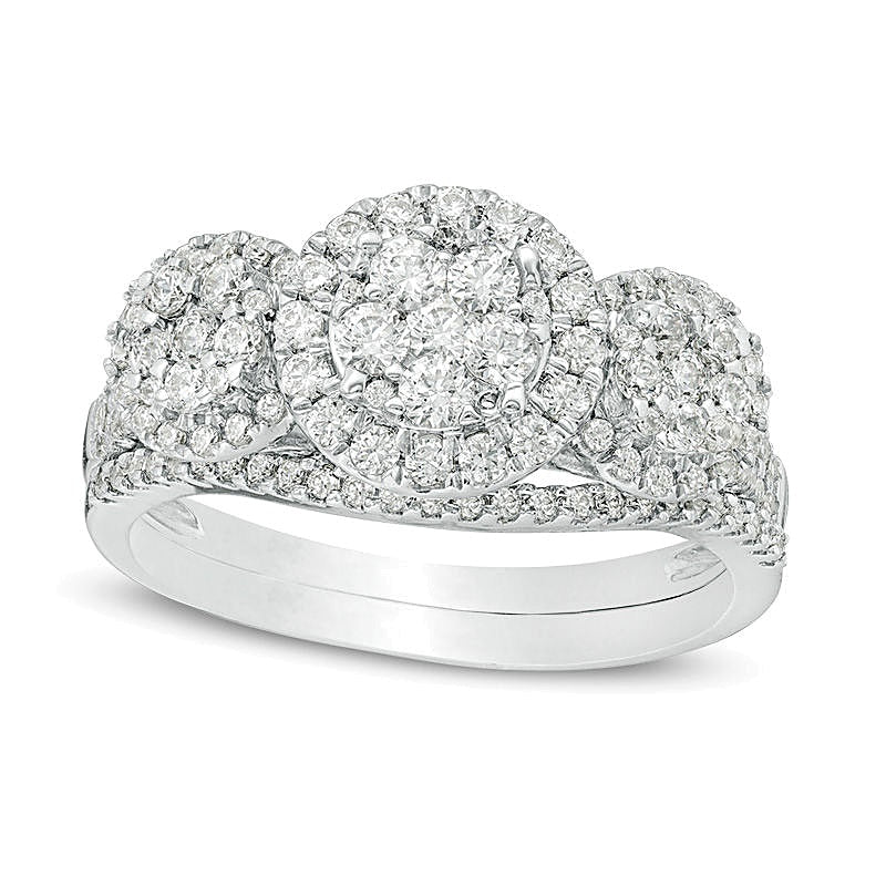 1.0 CT. TW Composite Diamond Three Stone Frame Bridal Set in 10K White Gold