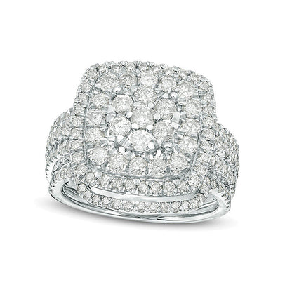 2.0 CT. TW Multi-Diamond Cushion-Shaped Double Frame Bridal Set in 10K White Gold