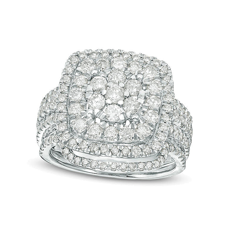 2.0 CT. TW Multi-Diamond Cushion-Shaped Double Frame Bridal Set in 10K White Gold