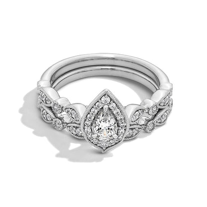 0.63 CT. TW Pear-Shaped Diamond Frame Art Deco Vintage-Style Bridal Set in 14K White Gold