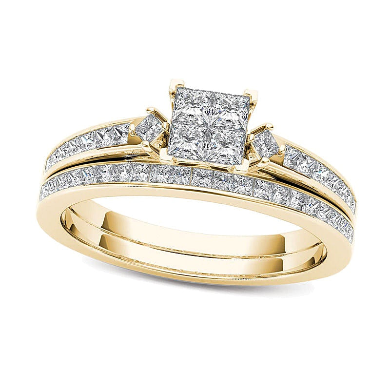 1.0 CT. TW Quad Princess-Cut Multi-Diamond Bridal Set in 14K Gold