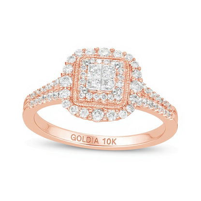 0.5 CT. TW Princess-Cut Quad Diamond Square Frame Vintage-Style Engagement Ring in 10K Rose Gold