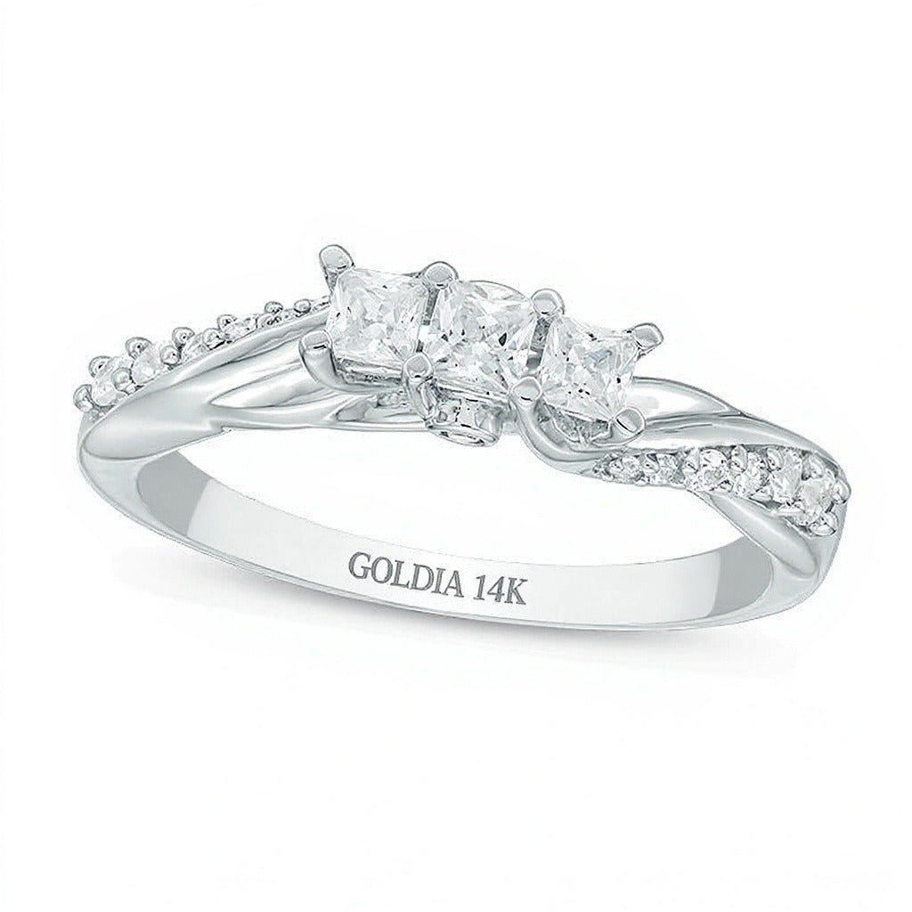 0.5 CT. TW Princess-Cut Diamond Three Stone Twist Shank Ring in 14K White Gold