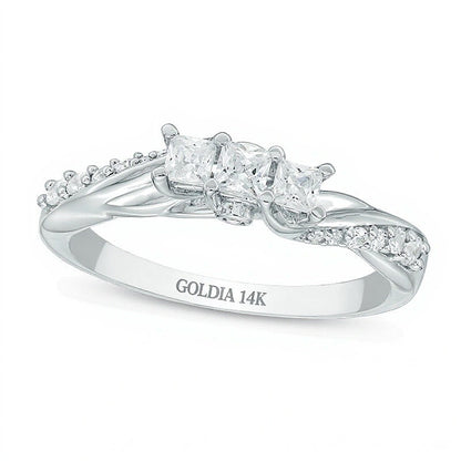 0.5 CT. TW Princess-Cut Diamond Three Stone Twist Shank Ring in 14K White Gold