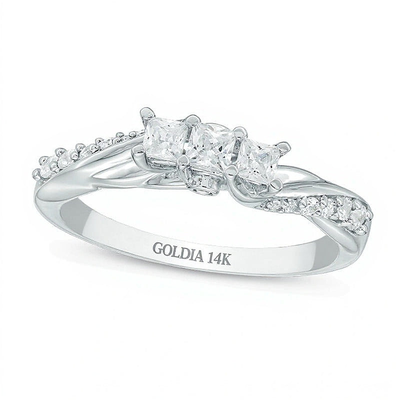0.5 CT. TW Princess-Cut Diamond Three Stone Twist Shank Ring in 14K White Gold