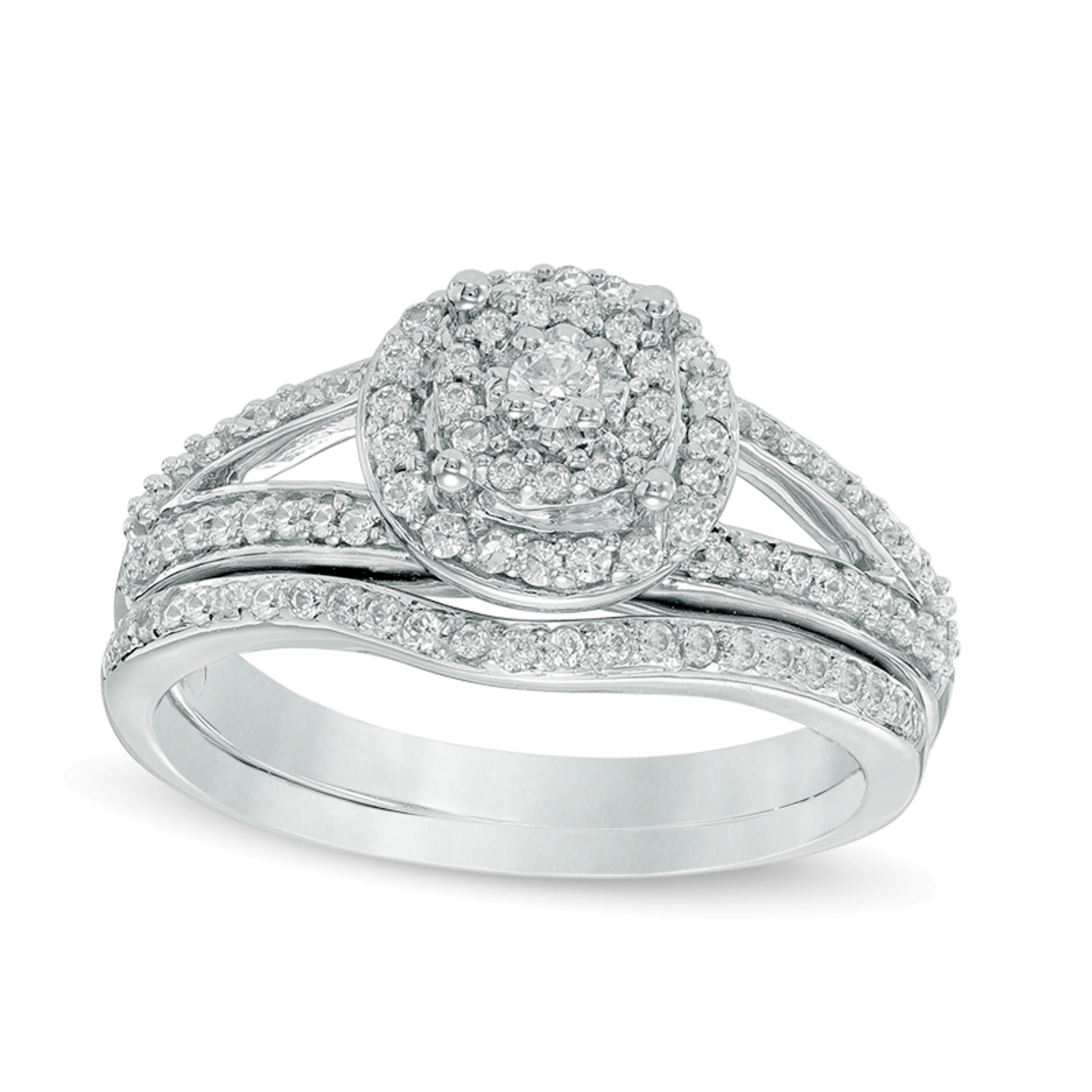 0.5 CT. TW Composite Diamond Double Frame Split Shank Bridal Set in 10K White Gold