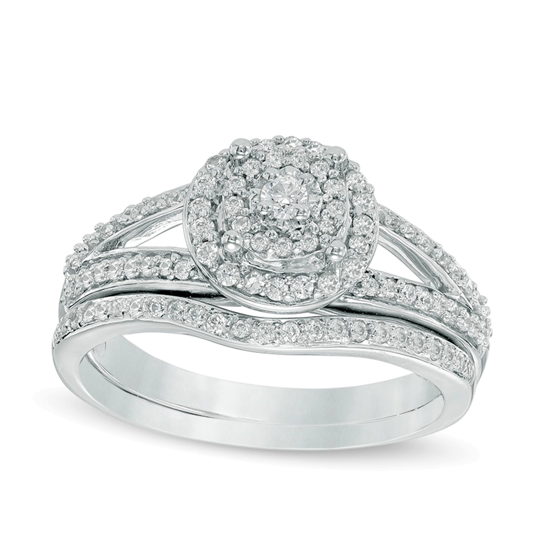 0.5 CT. TW Composite Diamond Double Frame Split Shank Bridal Set in 10K White Gold