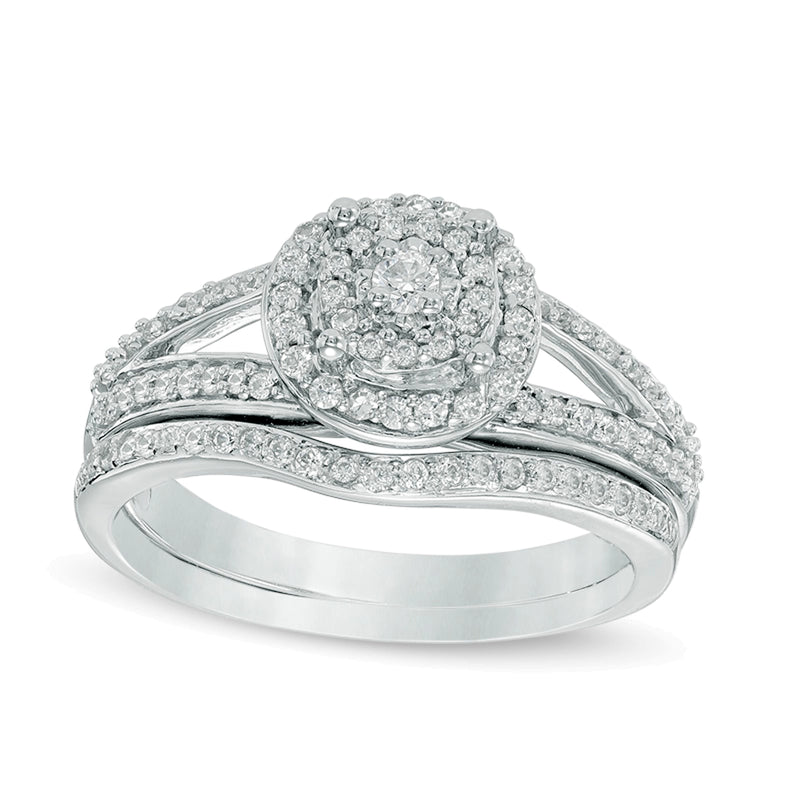 0.5 CT. TW Composite Diamond Double Frame Split Shank Bridal Set in 10K White Gold