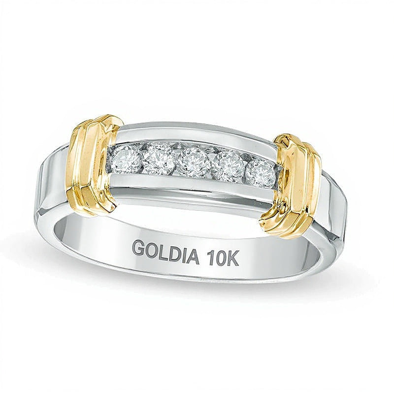 0.25 CT. TW Diamond Five Stone Wedding Band in 10K Two-Tone Gold