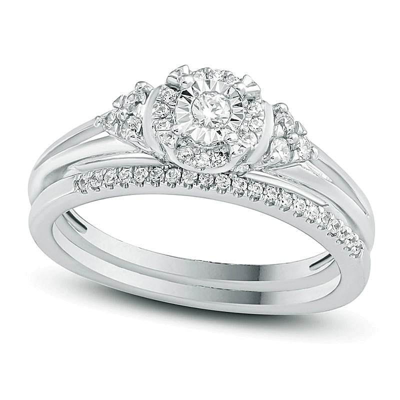 0.25 CT. TW Diamond Frame Tri-Sides Bridal Set in Sterling Silver