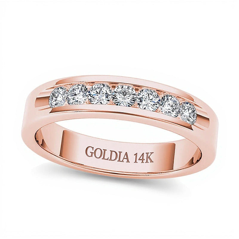 0.5 CT. TW Diamond Seven Stone Wedding Band in 14K Rose Gold