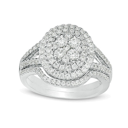 1.13 CT. TW Quad Diamond Double Oval Frame Bridal Set in 10K White Gold