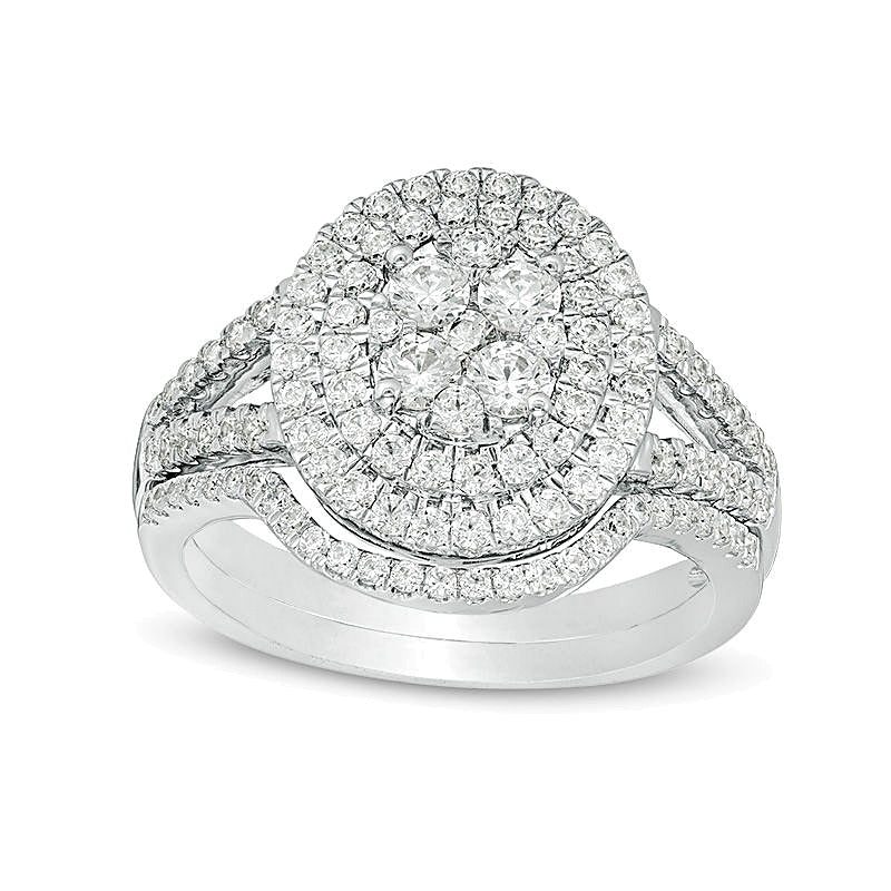 1.13 CT. TW Quad Diamond Double Oval Frame Bridal Set in 10K White Gold