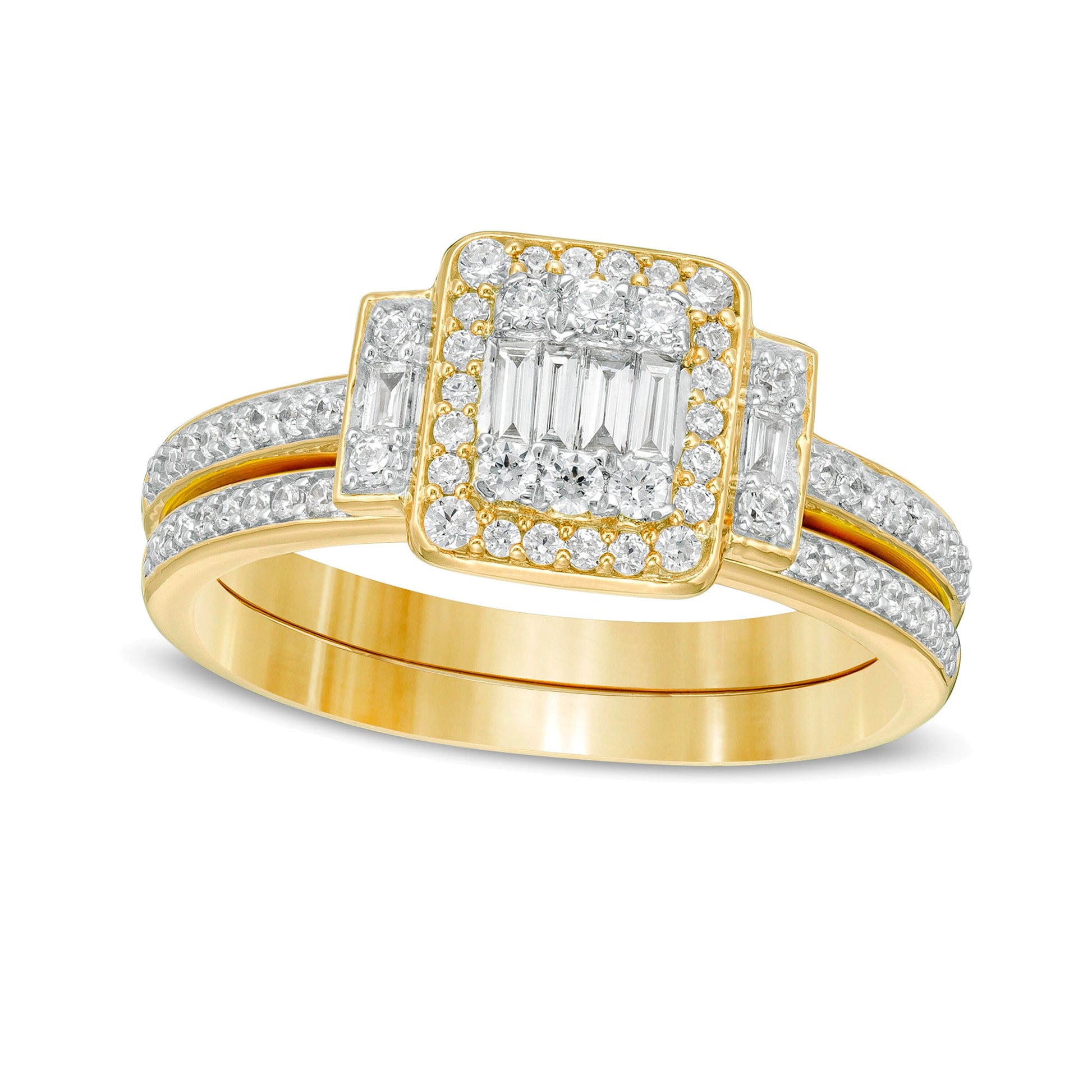 0.5 CT. TW Composite Diamond Frame Collar Bridal Set in 10K Gold