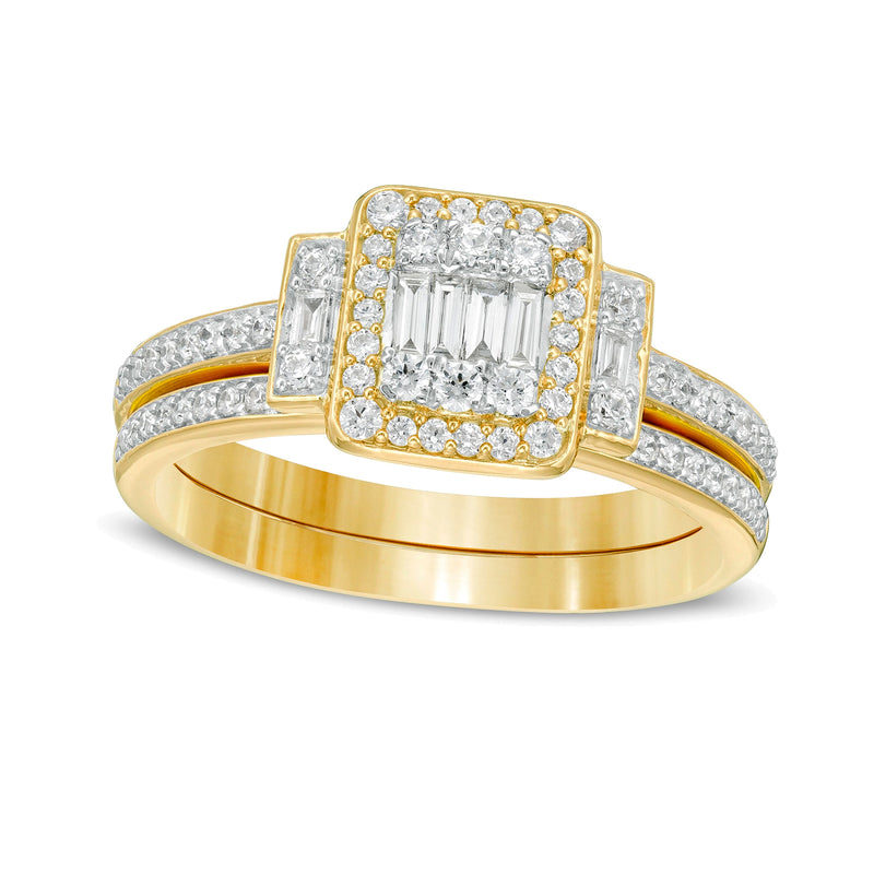 0.5 CT. TW Composite Diamond Frame Collar Bridal Set in 10K Gold