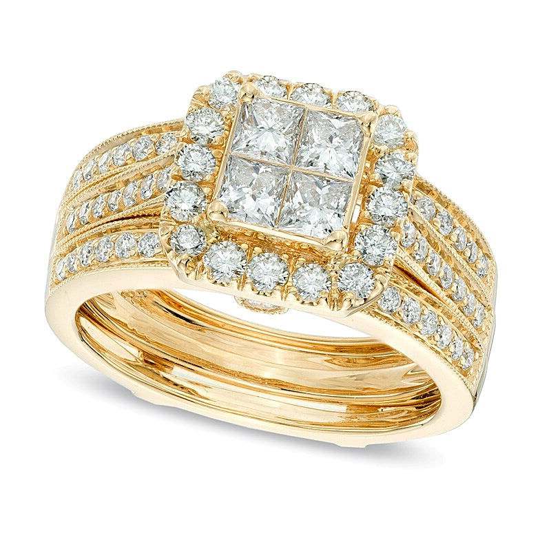 1.5 CT. TW Quad Princess-Cut Diamond Frame Bridal Set in 14K Gold