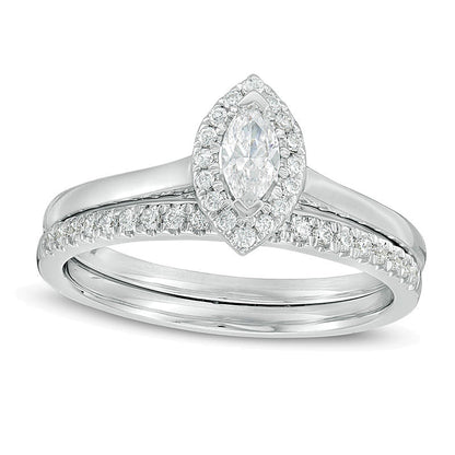 0.33 CT. TW Marquise Diamond Frame Bridal Set in 14K White Gold