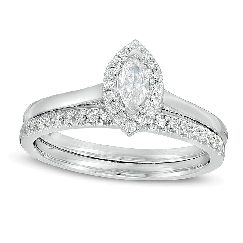 0.33 CT. TW Marquise Diamond Frame Bridal Set in 14K White Gold