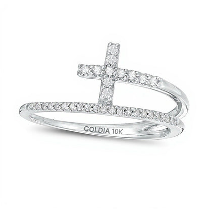 0.17 CT. TW Diamond Cross Split Shank Stacked Ring in 10K White Gold