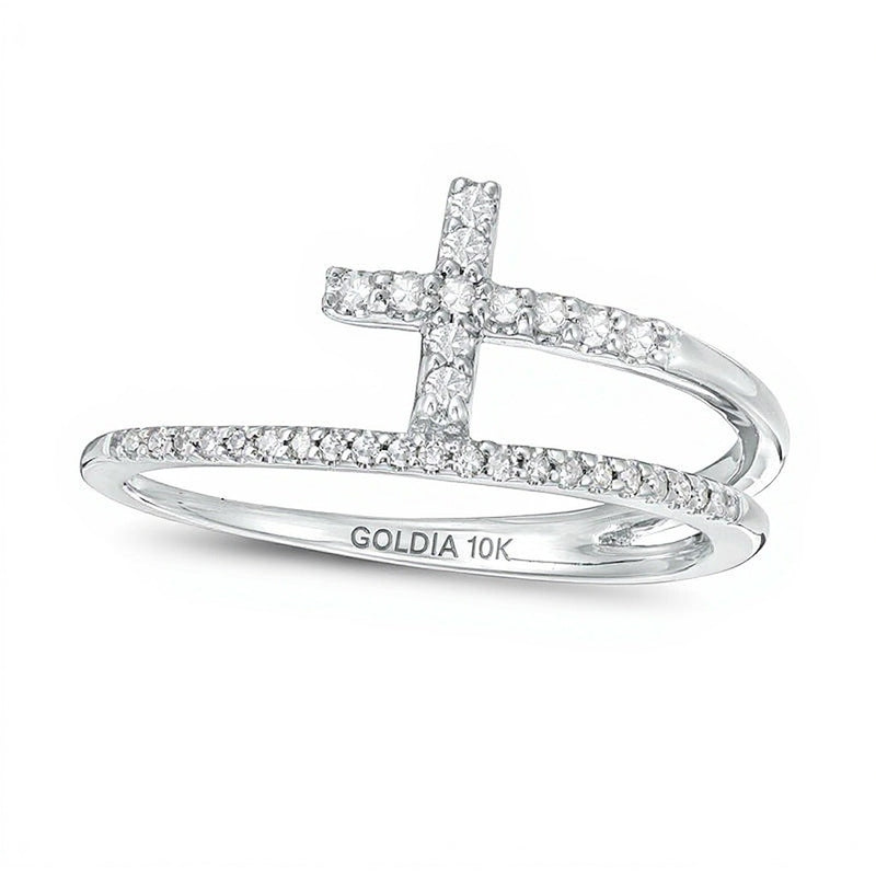 0.17 CT. TW Diamond Cross Split Shank Stacked Ring in 10K White Gold