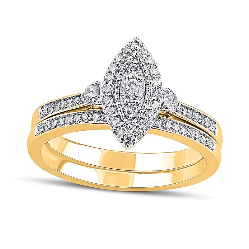 0.5 CT. TW Composite Marquise-Shaped Diamond Double Frame Bridal Set in 10K Gold