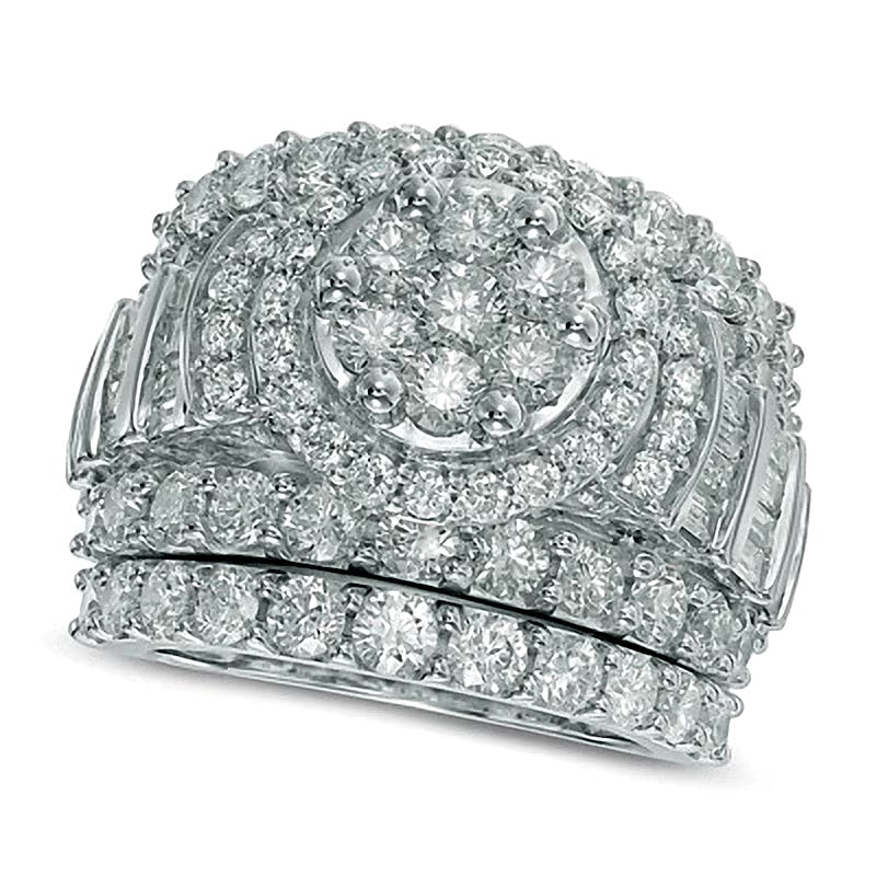 5.0 CT. TW Diamond Cluster Frame Three Piece Bridal Set in 14K White Gold