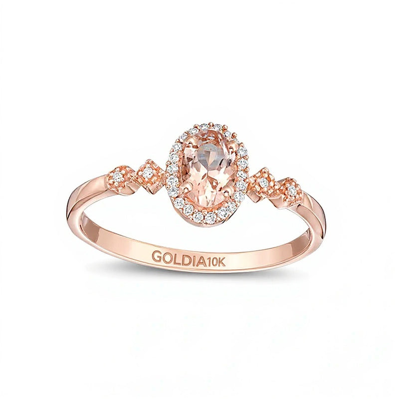 Oval Morganite and 0.07 CT. TW Diamond Frame Art Deco Ring in 10K Rose Gold