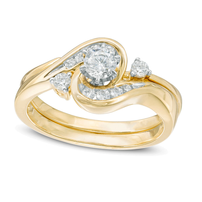 0.5 CT. TW Diamond Frame Bypass Bridal Set in 10K Gold