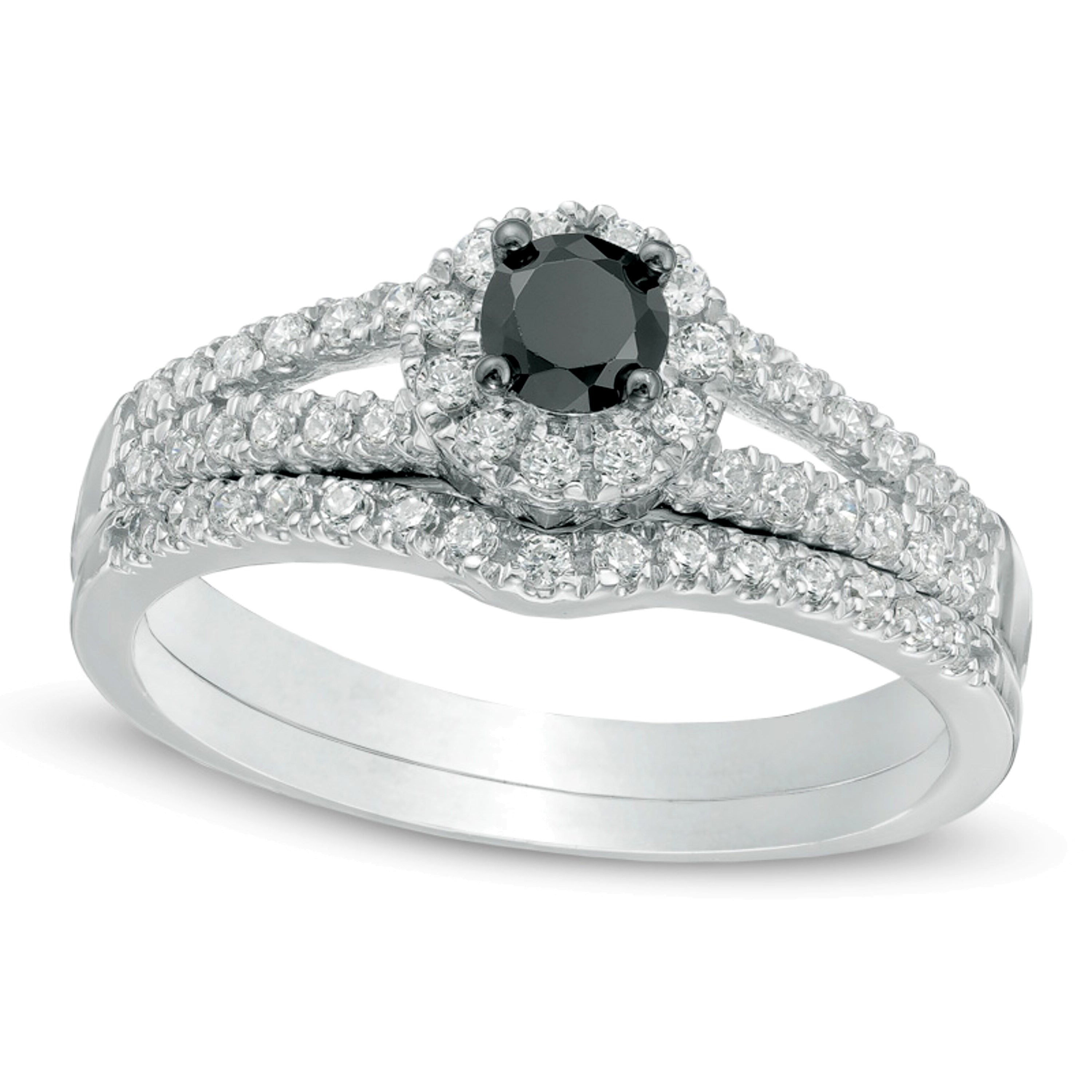 0.5 CT. TW Enhanced Black and White Diamond Split Shank Bridal Set in 10K White Gold