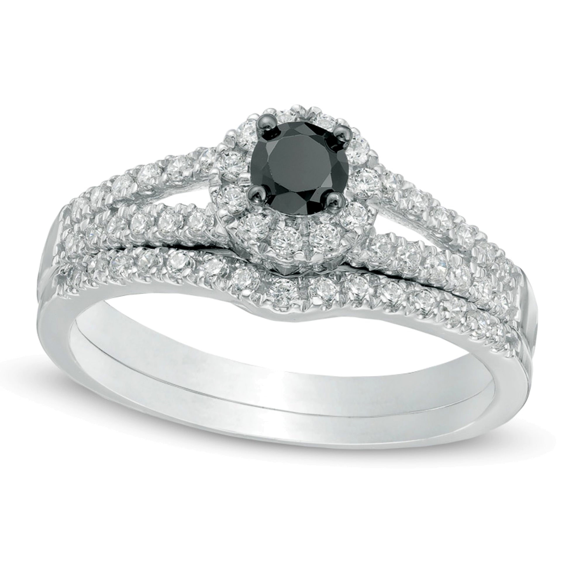 0.5 CT. TW Enhanced Black and White Diamond Split Shank Bridal Set in 10K White Gold