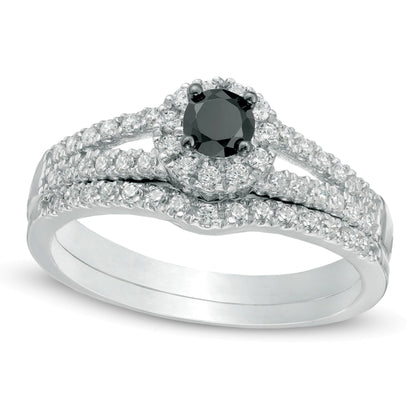 0.5 CT. TW Enhanced Black and White Diamond Split Shank Bridal Set in 10K White Gold