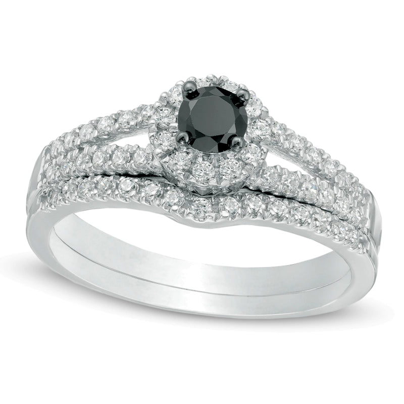 0.5 CT. TW Enhanced Black and White Diamond Split Shank Bridal Set in 10K White Gold