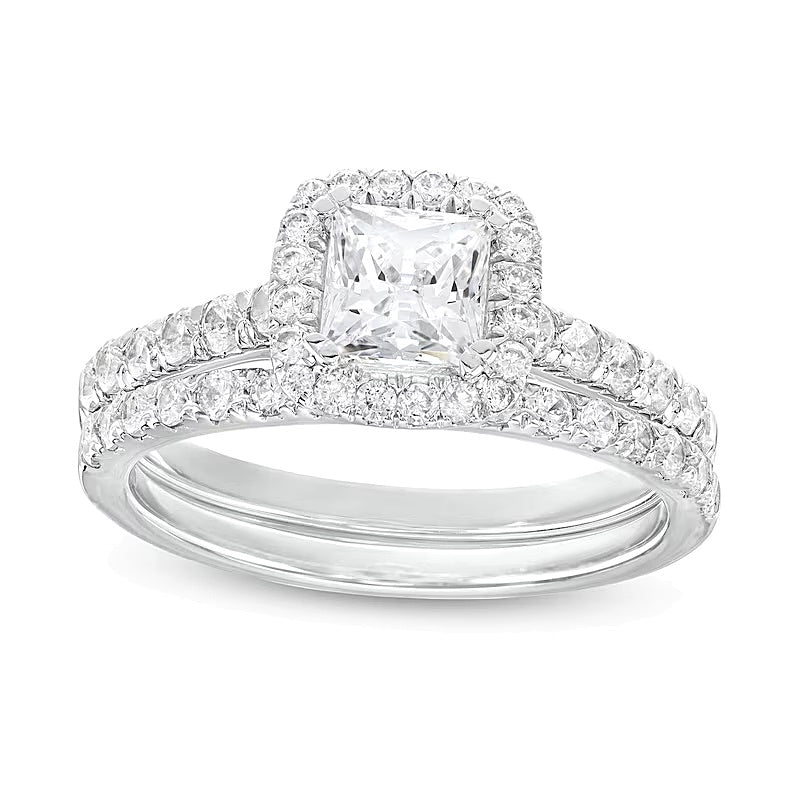 1.75 CT. TW Princess-Cut Lab-Grown Diamond Cushion Frame Bridal Set in 14K White Gold (I/SI2)