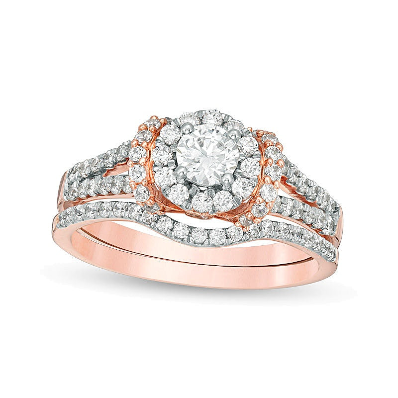0.88 CT. TW Diamond Frame Collar Bridal Set in 10K Rose Gold