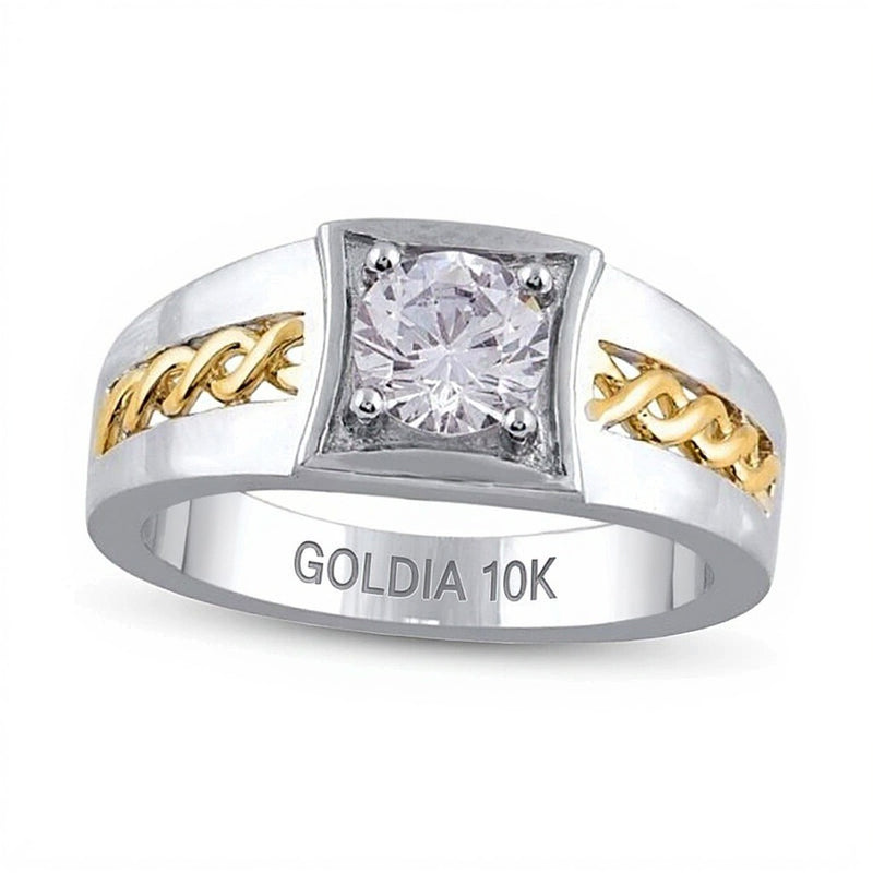 1.0 CT. TW Diamond Solitaire Braid Signet-Style Ring in 10K Two-Tone Gold