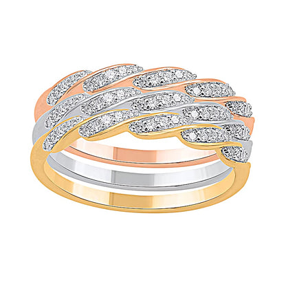 0.33 CT. TW Diamond Cascading Twist Three Piece Stackable Ring Set in Sterling Silver and Two-Tone Rhodium