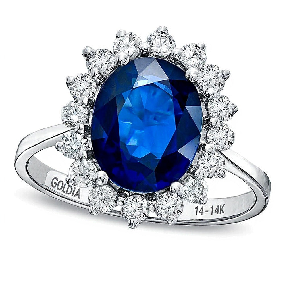 Your Stone Your Storyâ¢ Oval Blue Sapphire and 0.5 CT. TW Diamond Frame Ring in 14K White Gold