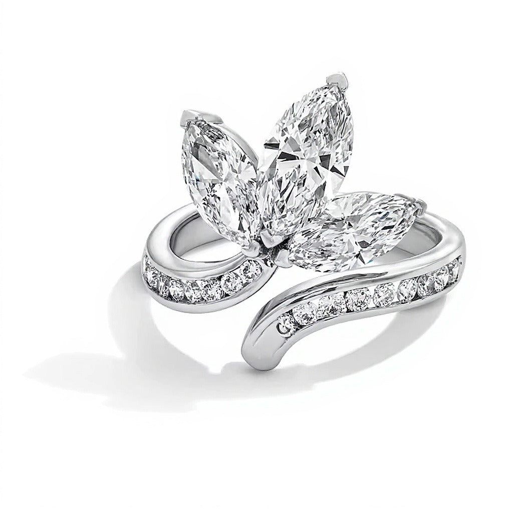 2.75 CT. TW Marquise-Cut Lab-Grown Diamond Floral Bypass Ring in 14K White Gold (F/VS2)