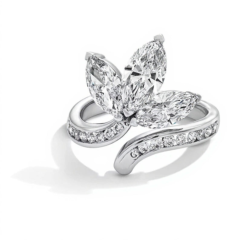 2.75 CT. TW Marquise-Cut Lab-Grown Diamond Floral Bypass Ring in 14K White Gold (F/VS2)