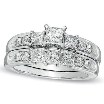 3.0 CT. TW Princess-Cut Diamond Three Stone Bridal Set in 14K White Gold