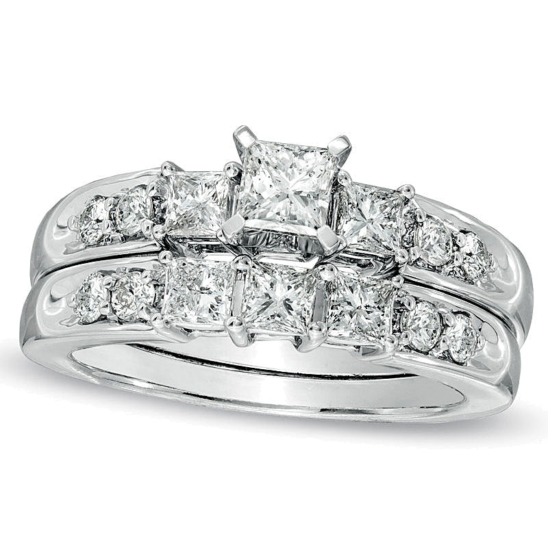 3.0 CT. TW Princess-Cut Diamond Three Stone Bridal Set in 14K White Gold