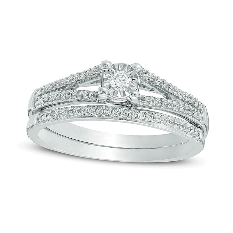 0.2 CT. TW Diamond Split Shank Bridal Set in 10K White Gold