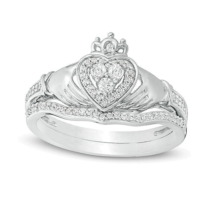 0.25 CT. TW Composite Diamond Claddagh Bridal Set in 10K White Gold