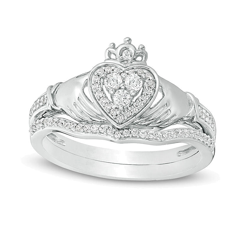 0.25 CT. TW Composite Diamond Claddagh Bridal Set in 10K White Gold