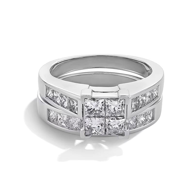2.0 CT. TW Quad Princess-Cut Diamond Bridal Set in 14K White Gold