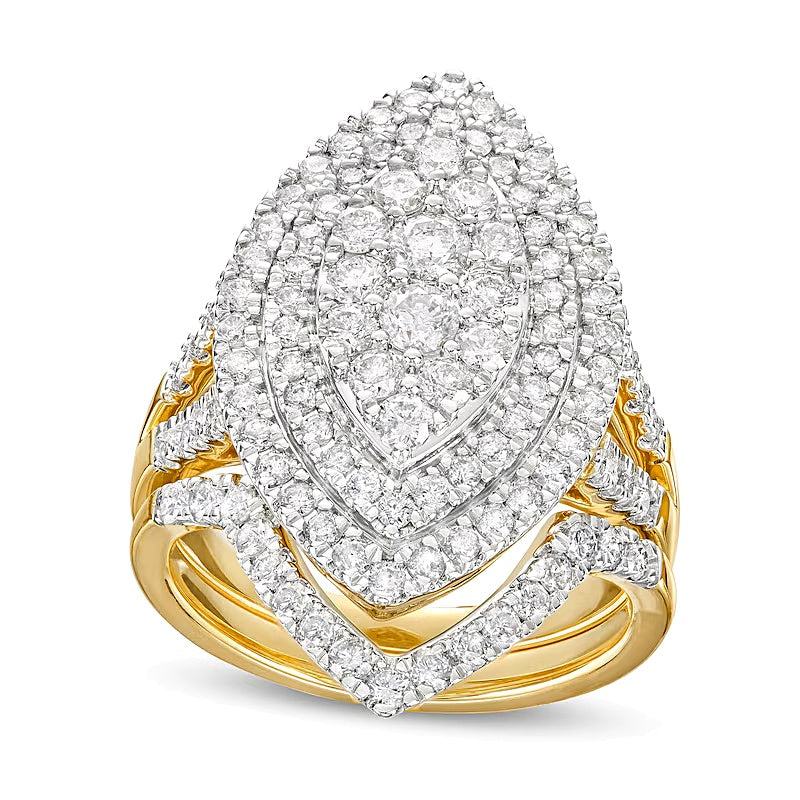 2.0 CT. TW Marquise Multi-Diamond Double Frame Split Shank Bridal Set in 14K Gold