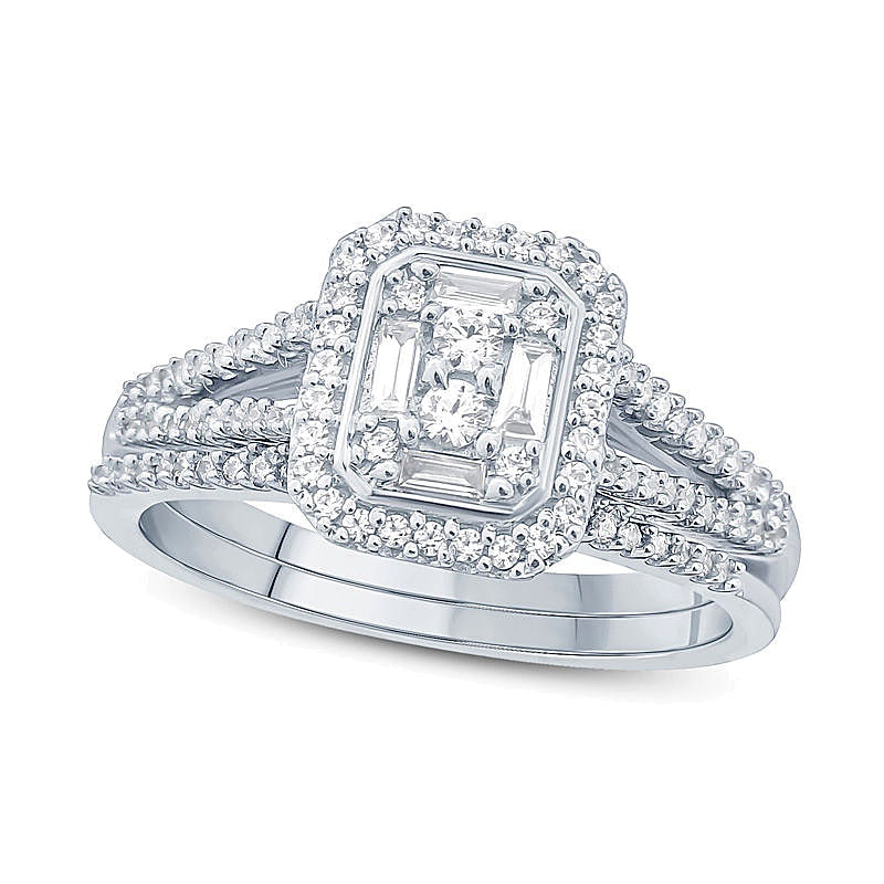 0.38 CT. TW Composite Diamond Rectangle Frame Split Shank Bridal Set in 10K White Gold