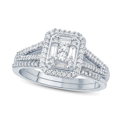 0.38 CT. TW Composite Diamond Rectangle Frame Split Shank Bridal Set in 10K White Gold