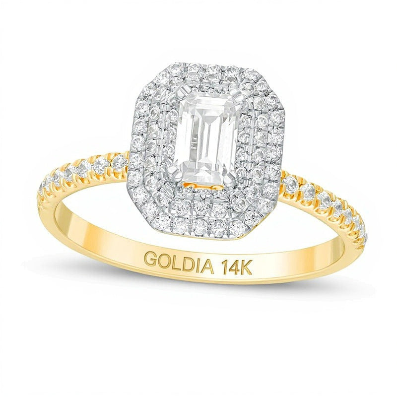 0.75 CT. TW Emerald-Cut Diamond Double Octagonal Frame Engagement Ring in 14K Gold